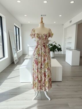 Lulu's Cream Maxi Dress with Pink & Yellow Floral Print